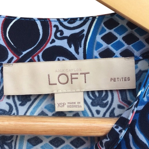 Loft Petites Blue Geometric Long Sleeve Mini Dress NEW - Picture 6 of 6